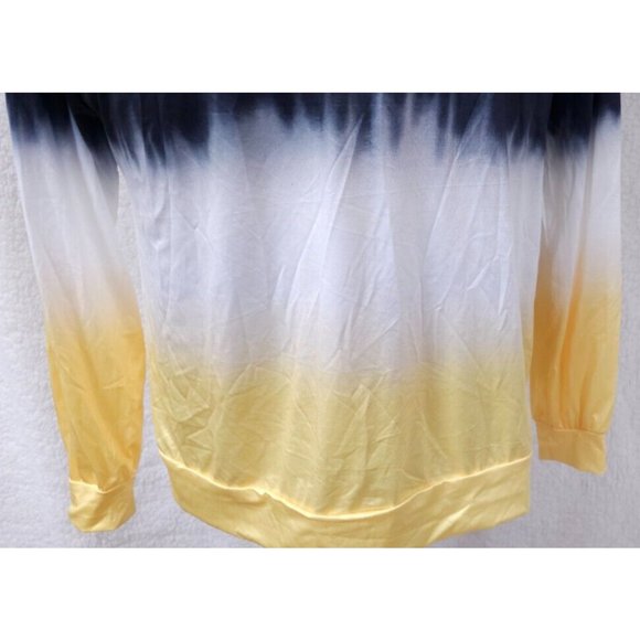 Coeur de Vague Womens Medium Blue White Yellow 3/4 Sleeve Stretch Pullover Top - Picture 4 of 11